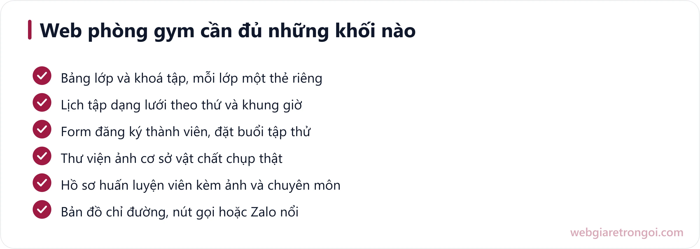 Checklist các khối nội dung bắt buộc của website thiết kế cho phòng gym yoga fitness
