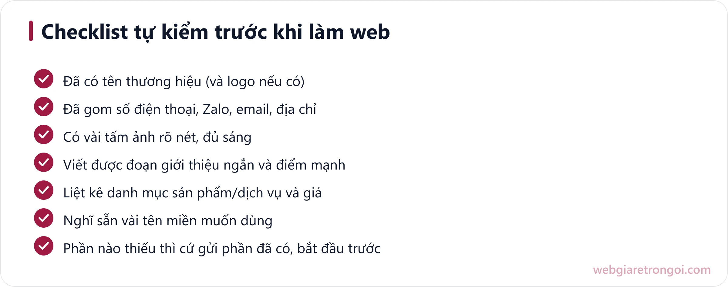 Checklist tự kiểm những nội dung cần chuẩn bị trước khi làm website giá rẻ trọn gói