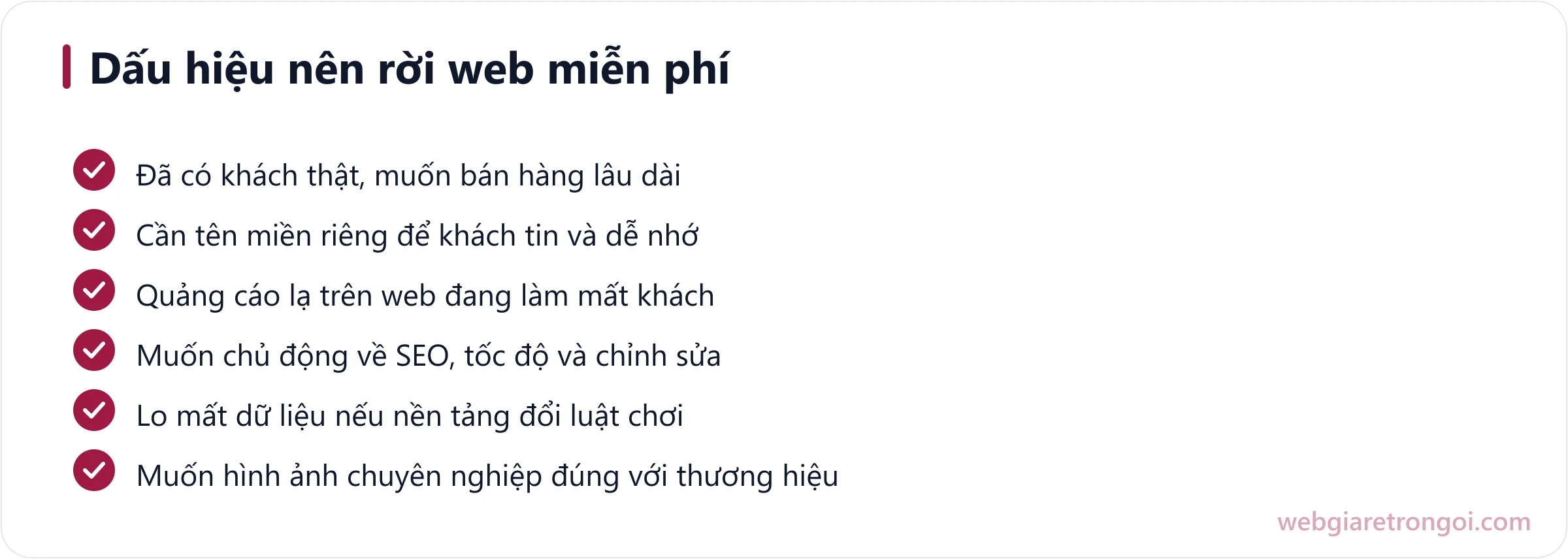 Danh sách dấu hiệu cho thấy đã đến lúc nâng cấp từ web miễn phí lên web riêng để kinh doanh